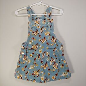 Tahari Girls Corduroy Overalls Jumper Knot Blue/ Teal Floral Dress 18M